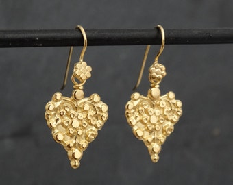 Gold Earrings, Heart Earrings, Gold Drop Earrings, Gold Vermeil, Gold Plated