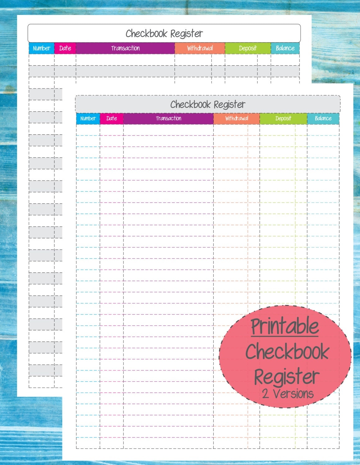 Printable Checkbook Register By Mariereneecreations On Etsy 1612