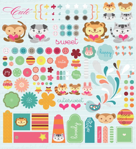 items similar to cute digital printable scrapbook elements stickers