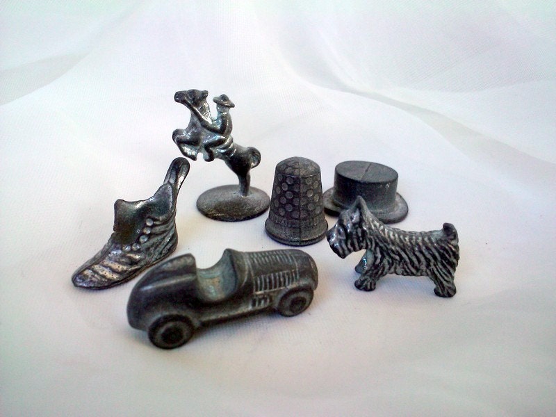 6 vintage Original Cast Metal Monopoly Game Pieces boot