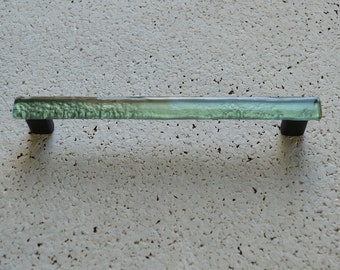 Glass Cabinet Pull in Gloden Mint. Fused Glass Furniture Pull. Mint Green Drawer Pull. Mint Green Cabinet Handle. Mint Green Pull 0011