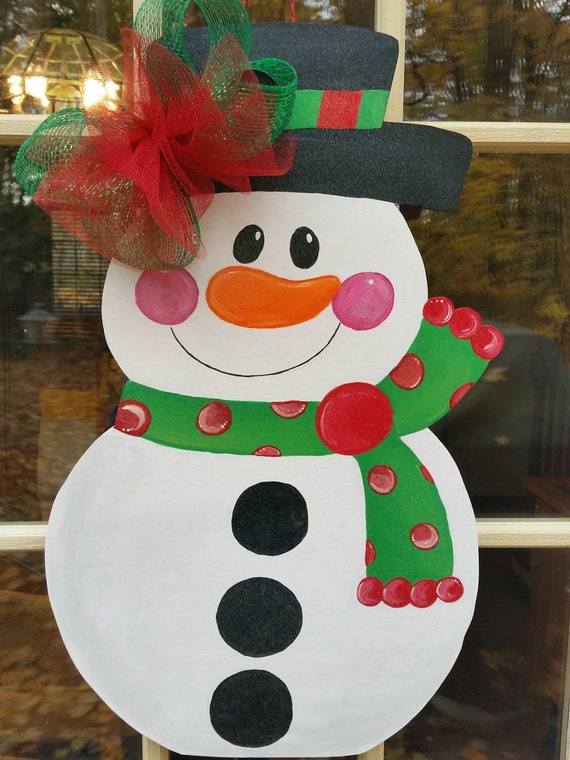 Snowman door hanger. Christmas door hanger.