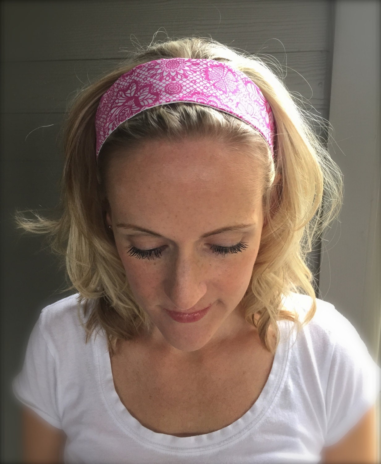 Adjustable Fabric Headband in Pink and White by GracieJanesHair