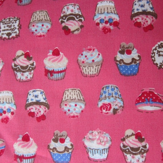 1 Yard 44 W cupcake cotton fabric pink by AmadeusCoutureSupply