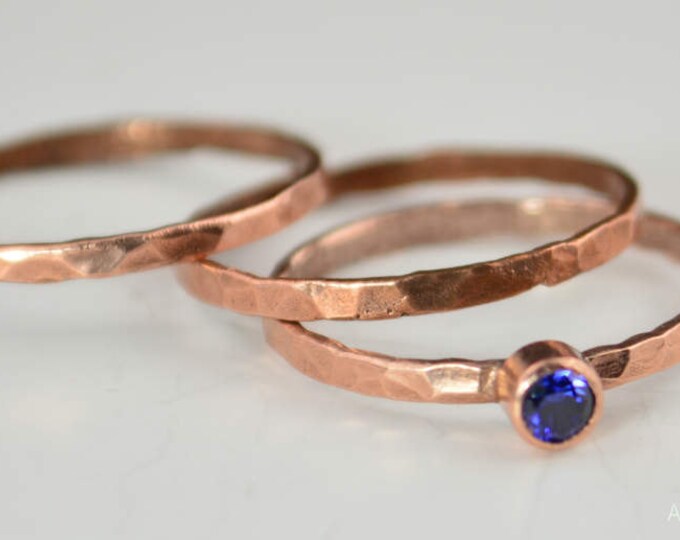 Copper Sapphire Ring, Classic Size, Stackable Ring, Sapphire Mother's Ring, September Birthstone Ring, Copper Jewelry, Sapphire Ring,