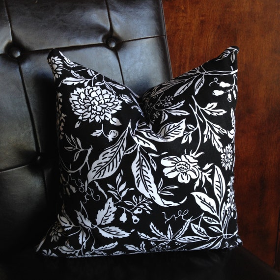 Items similar to Black and White Floral Pillow Cover or Pillow on Etsy