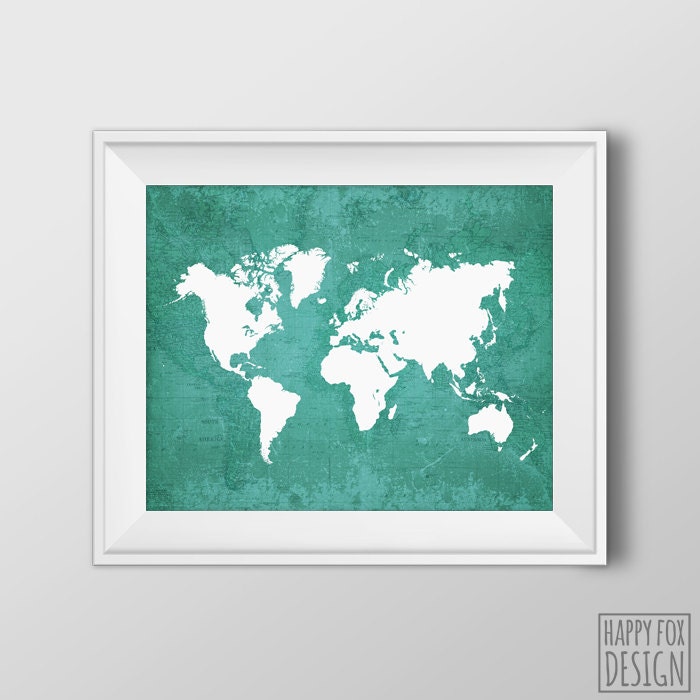 World Map Art Print 8x10 Printable Digital file by HappyFoxDesign