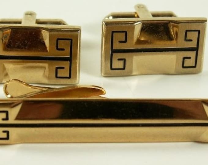 Storewide 25% Off SALE WOW! Collection of four vintage cuff link and tie clasp sets featuring beautiful watermelon cabochons, decorated spar