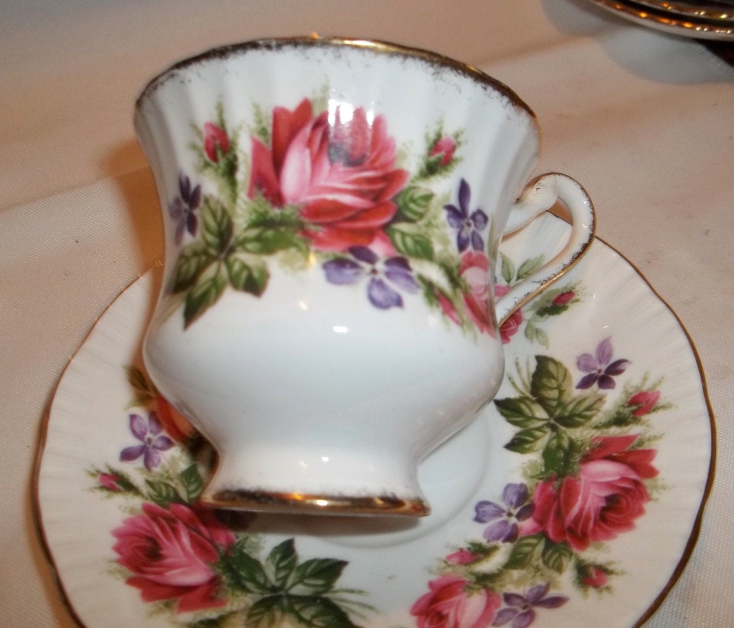Vintage Paragon Tea Cup & Saucer Large Pink Roses and