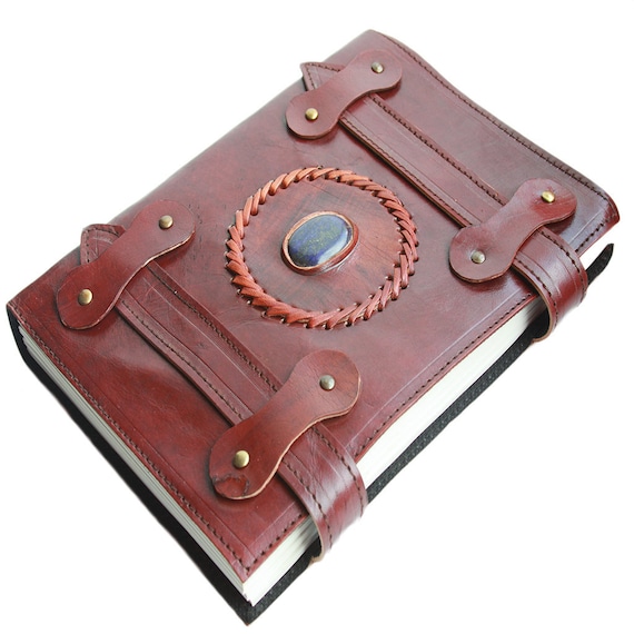 Leather Journal Diary God's Eye Stone by HandmadeJournalStore