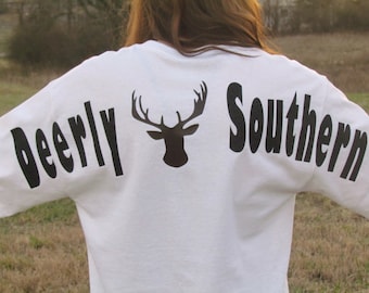 Deerly Southern Long Sleeve Monogrammed Glitter Shirt