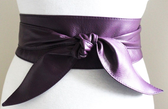 Purple Leather Obi Belt tulip tie| Waist or Hip Belt | Real Leather ...