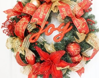 Popular items for red and gold wreath on Etsy