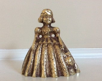 Ornate Victorian Dress Lady Figurine Brass Bell.