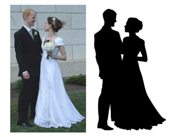 Custom Silhouette (from your photo) - Digital File - print yourself - Bride and Groom (full body) Portrait - Wedding Keepsake