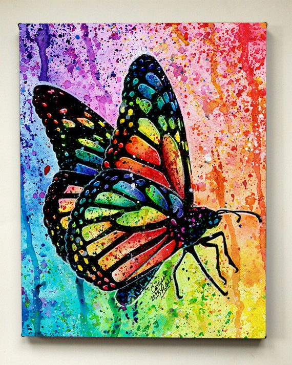 Rainbow Butterfly Pop Art Stretched Canvas by NeverDieArtOnDemand