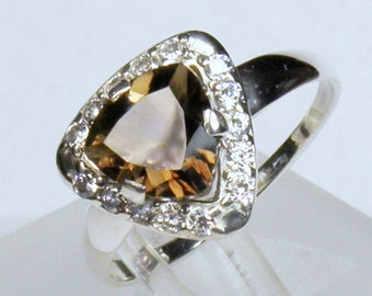 BROWN SMOKY QUARTZ Ring, Silver 925, with rhodium plated