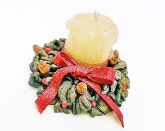 1:12 dollhouse Christmas candle centerpiece / miniature Dollhouse Christmas wreath candle / Christmas miniatures scale 1/12 decorations