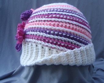 Crochet Women's Hat with Flower Pattern