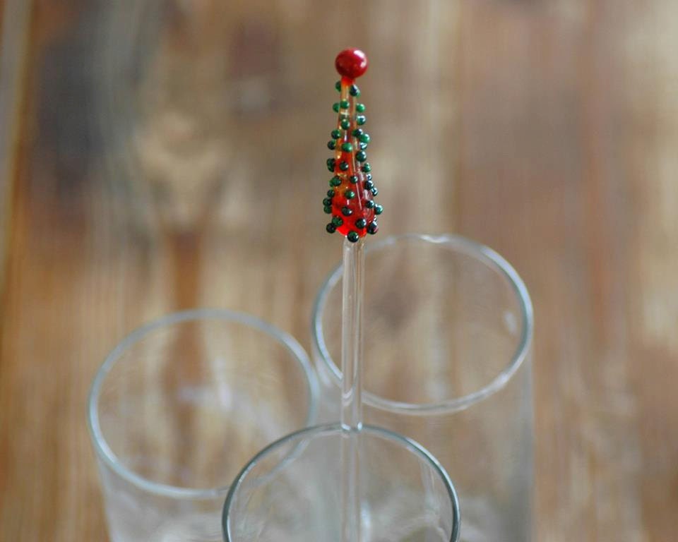 Christmas tree Stirrer, Swizzle Stick, Stocking fillers, Glass Art, Christmas Gift, Home Decor, Handmade- Ooak