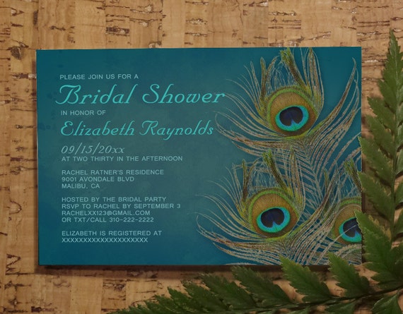 Peacock Feather Bridal Shower Invitation By Invitationsnob On Etsy Peacock Bridal Shower Invitations Templates