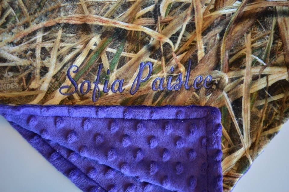 Personalized minky blanket with name, you choose the colors, mossy oak minky.