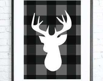 Deer Printable, Christmas Decoration, Christmas Decor, Black and White, Dear Head, Christmas Deer, Wall Decor, Christmas Deer Art Print