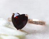 14K Rose Gold 8mm Heart Garnet Ring Red Colored Stone Ring Gemstone Wedding  Engagement Ring Birth Stone Ring Promise Ring