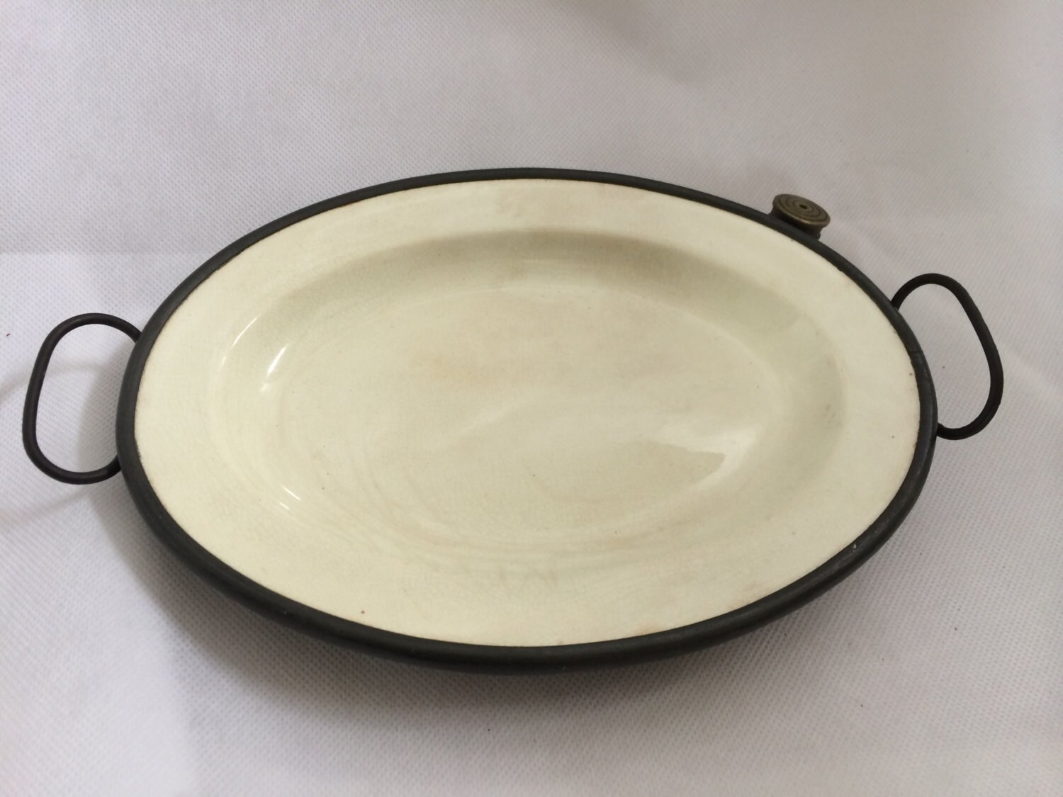 Vintage Ceramic & Tin Warming Plate