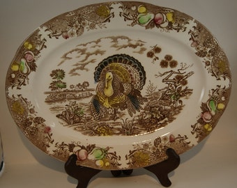 Brown Transfer Ware Turkey Platter 16 1/2” Long by 12” Wide