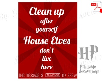 HP "House elves don't live here" sign - Harry Potter party decoration ...