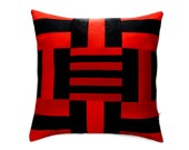 pillow case, 18 / 18", decorative pillows, throw pillows, patchwork pillow, sofa cushions, pillowcase  zipper, red, black