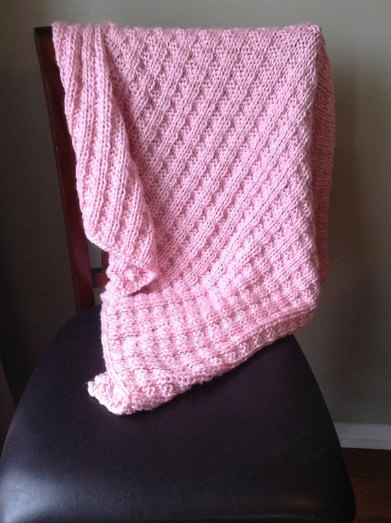 Hand knit pink baby blanket easy to wash by Michellesknitknacks