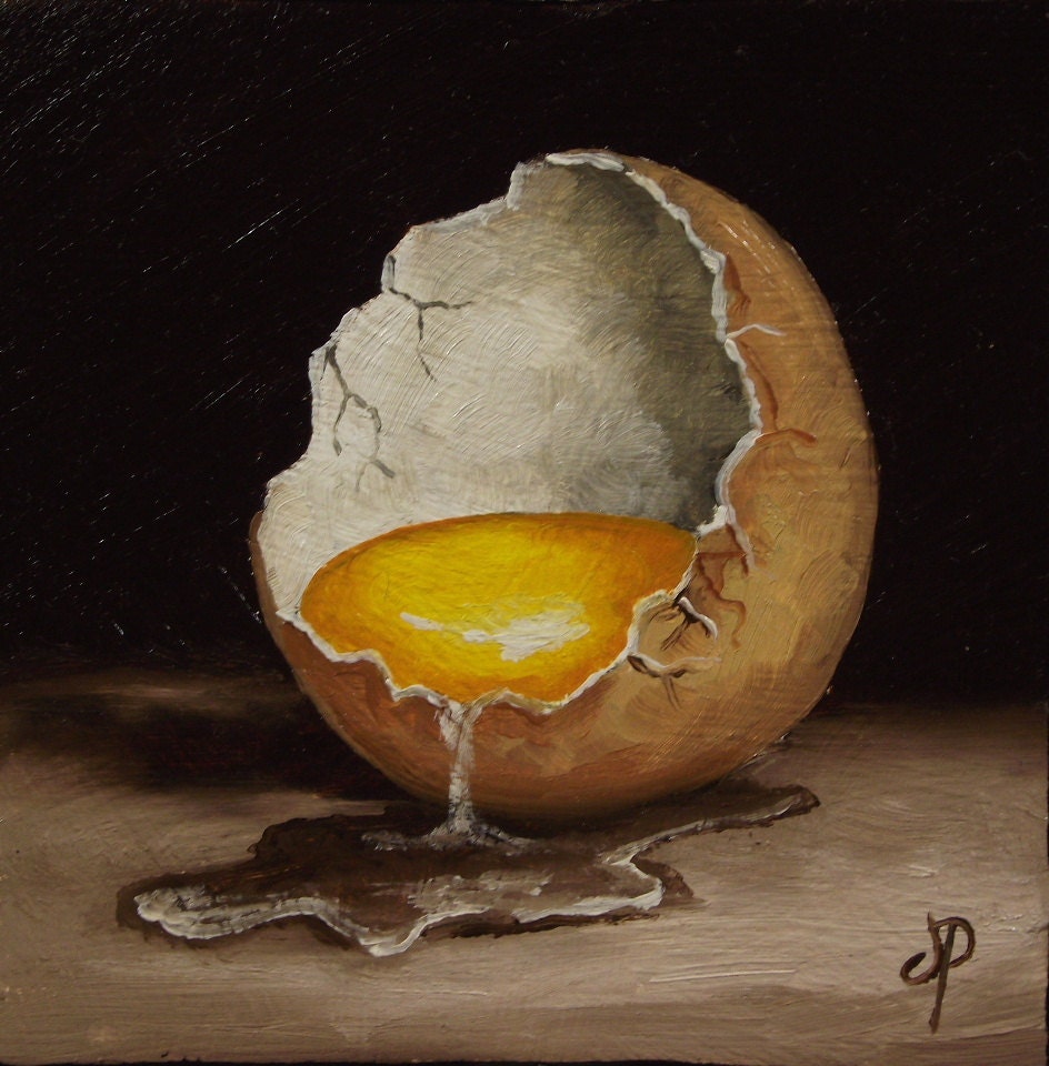 Petit  uf Original peinture  l huile nature  morte  par