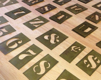 ONE Brass Stencil 1.5", Individual Vintage Stencil Letters & Symbols Each 3" Total Length, Price is PER Stencil