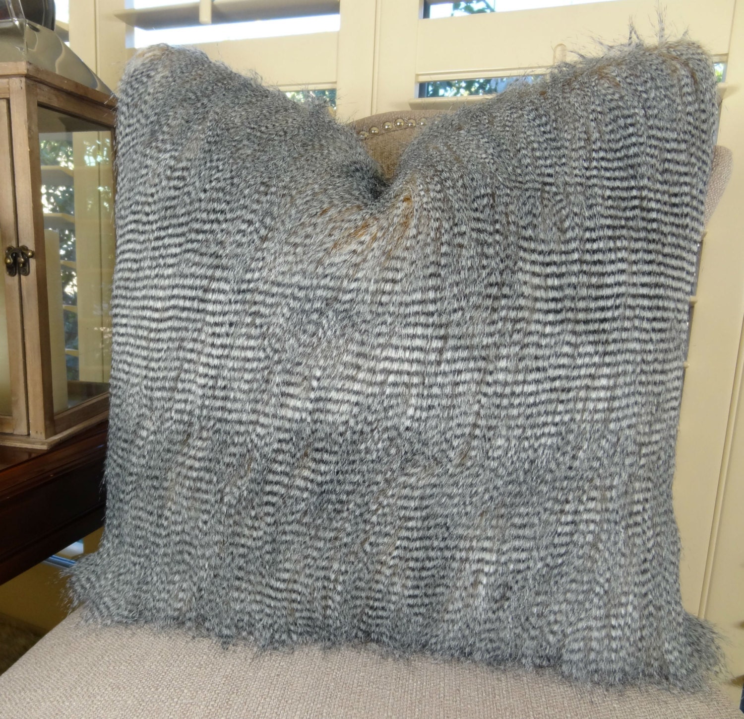 Luxury Gray Faux Fur Throw Pillow Cover by PillowsAndAccents