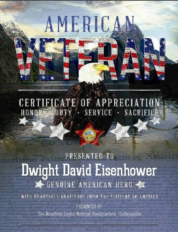 American Military Veteran Certificate of Appreciation