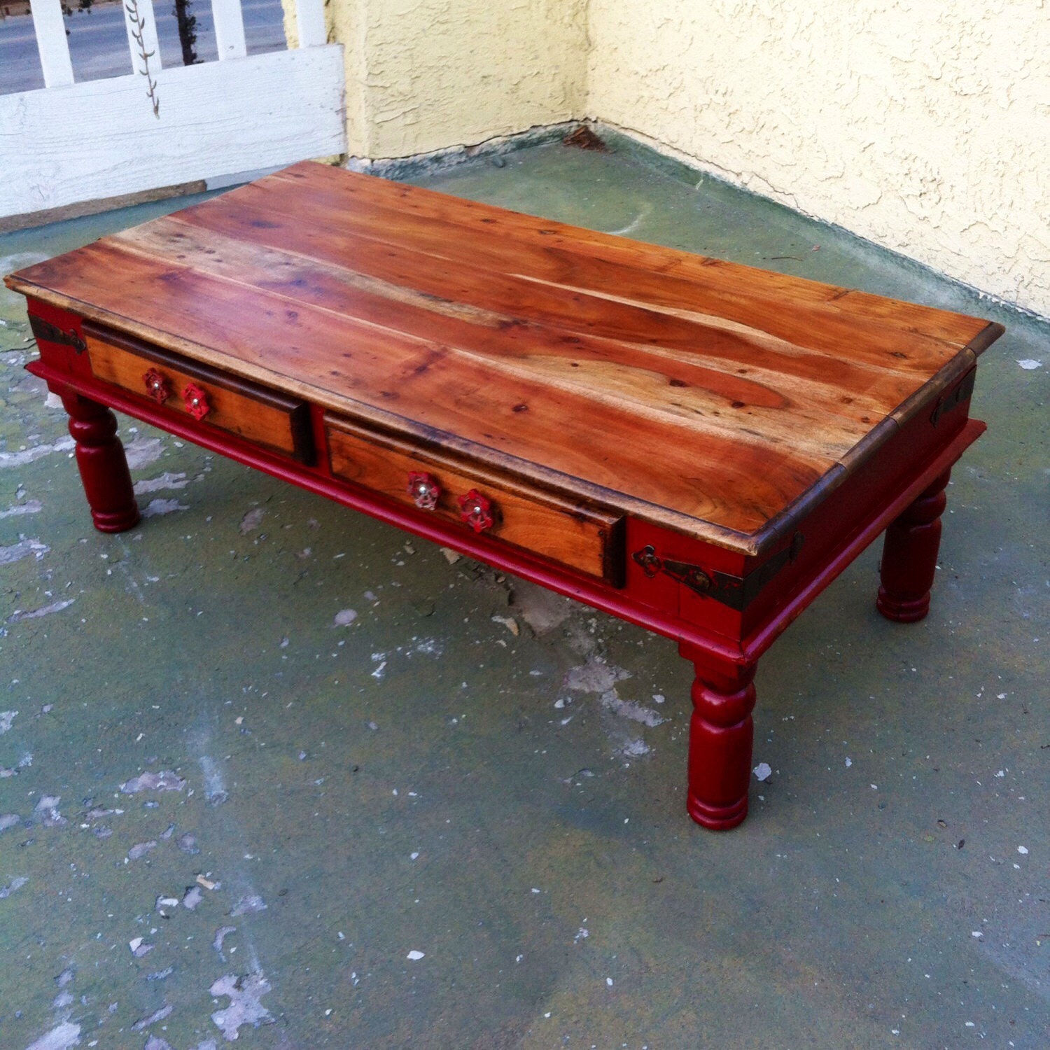 SOLD Farmhouse Red Coffee Table shabby chic coffee table