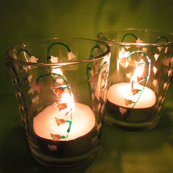 Items similar to Hand Painted Lily of the Valley pair of Tealight