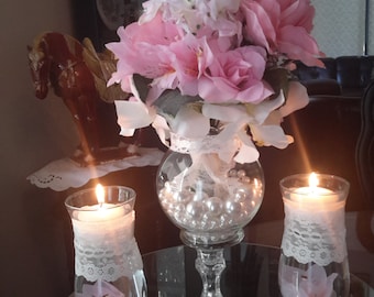 VIntage Shabby Chic Wedding Centerpiece with Floating Candle Set
