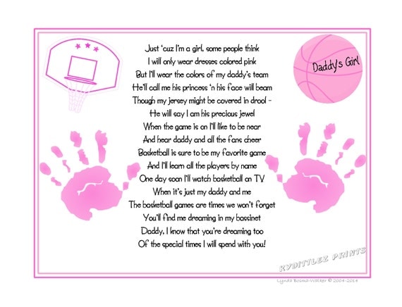 Daddy's Girl© Basketball Sports Poem 8 x 10 Print