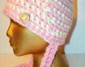 Pink&Beige -PomPom Hat -Crochet (Kid Size)