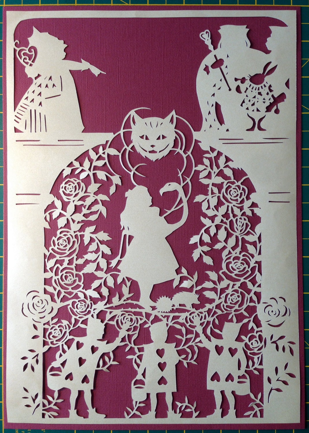 Alice in Wonderland unframed paper cut Painting the Roses