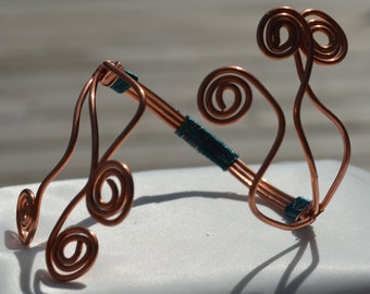 Adjustable Swirl Copper Bracelet with Turqouise Copper