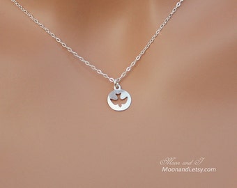 Dove necklace - Sterling silver flying bird necklace, circle charm necklace, eagle necklace, Christmas gift ideas for her mom sister wife