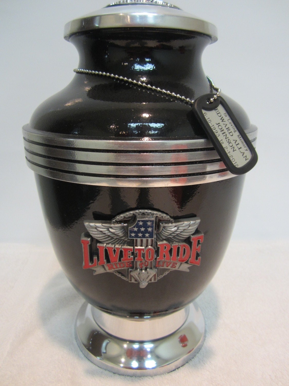 312 Black Live to Ride Motorcycle Biker Memorial Cremation Urn