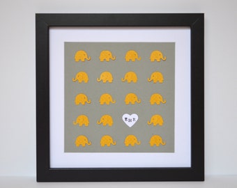 Neutral Nursery Art- Elephant theme, Gray and Yellow, Adoption Gift, Gift for Newborn, Unique Nursery Decor, Elephant Art