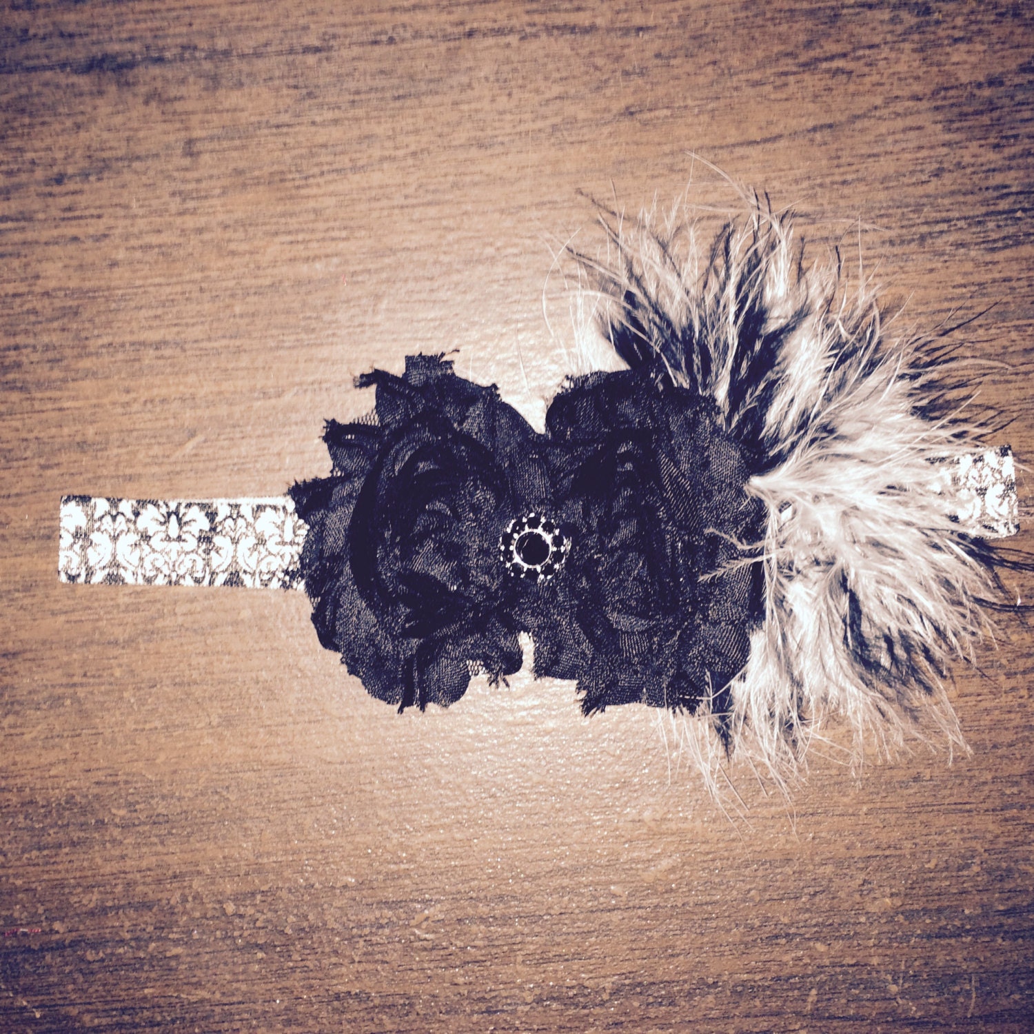 Black and white Damask Headband by JassyRoseBoutique on Etsy