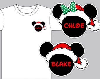 Minnie or Mickey Santa Head Pocket Size Printable Iron On Transfer or Use as Clipart- DIY Christmas Disney Shirt - Mickeys Very Merry