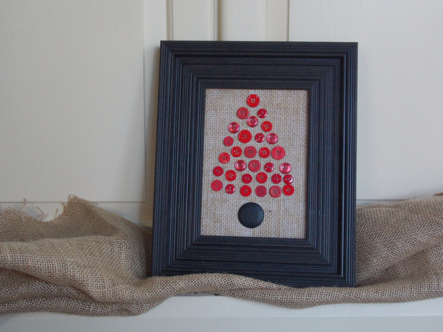 Handmade Framed Burlap & Button Christmas Tree